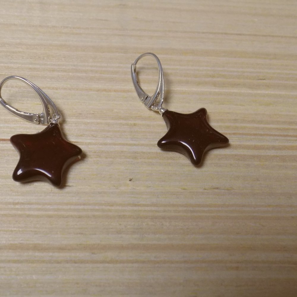 Baltic Amber Star Dangle Earrings in Sterling Silver